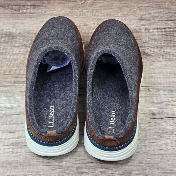 L.L. Bean Downeast Clog Men\'s Sz 7 M Gray Wool Brown Slip On Shoes (522883) NEW main image 3